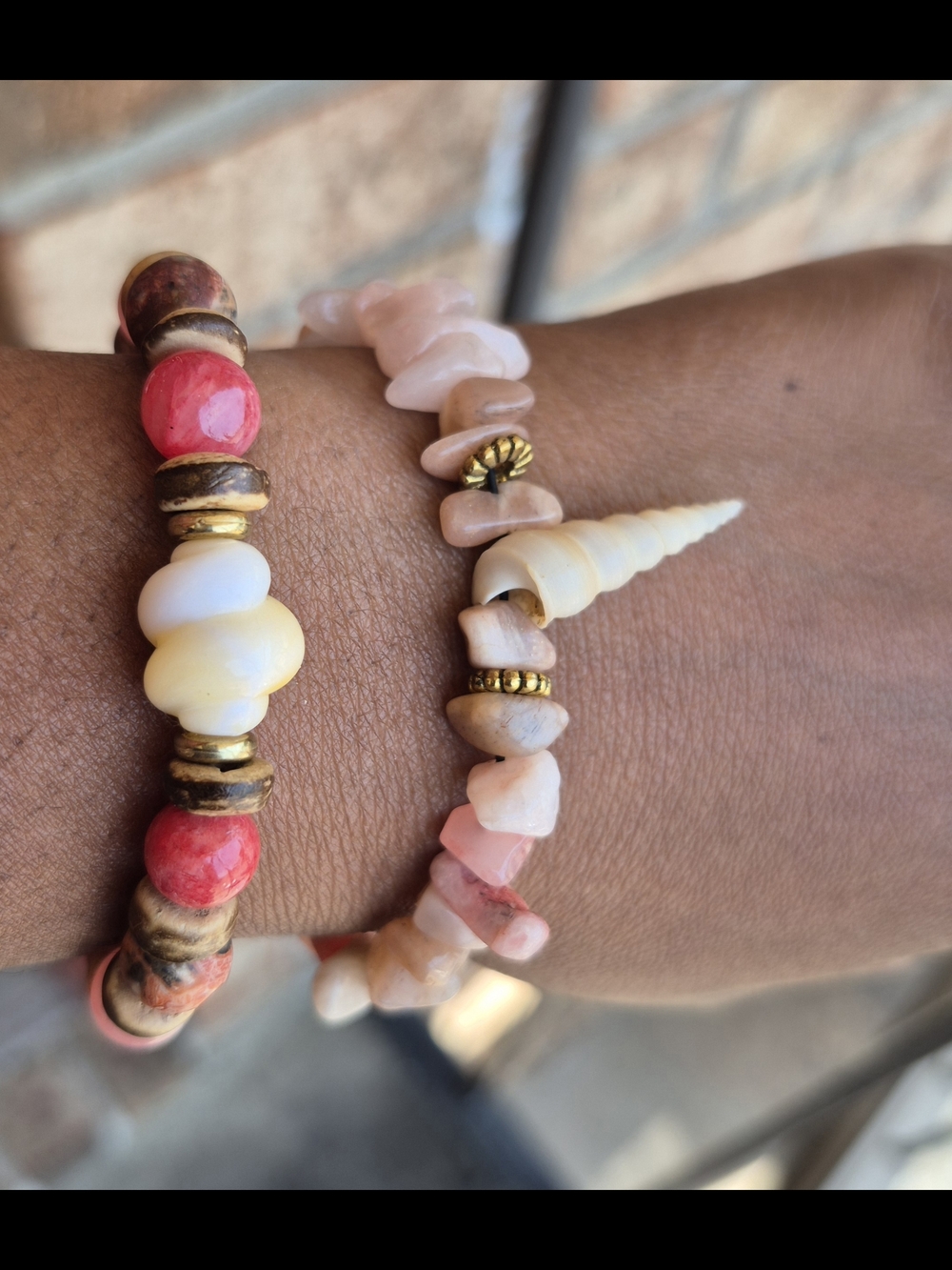 Handmade Pink Jade And Coconut Shell Braclet Set! - Picture 7 of 11